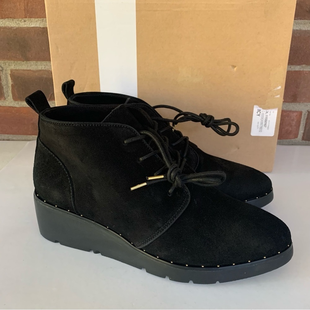 Steven by Steve Madden Bart Black Suede Lace up Wedge Ankle boots Women's US 8 M